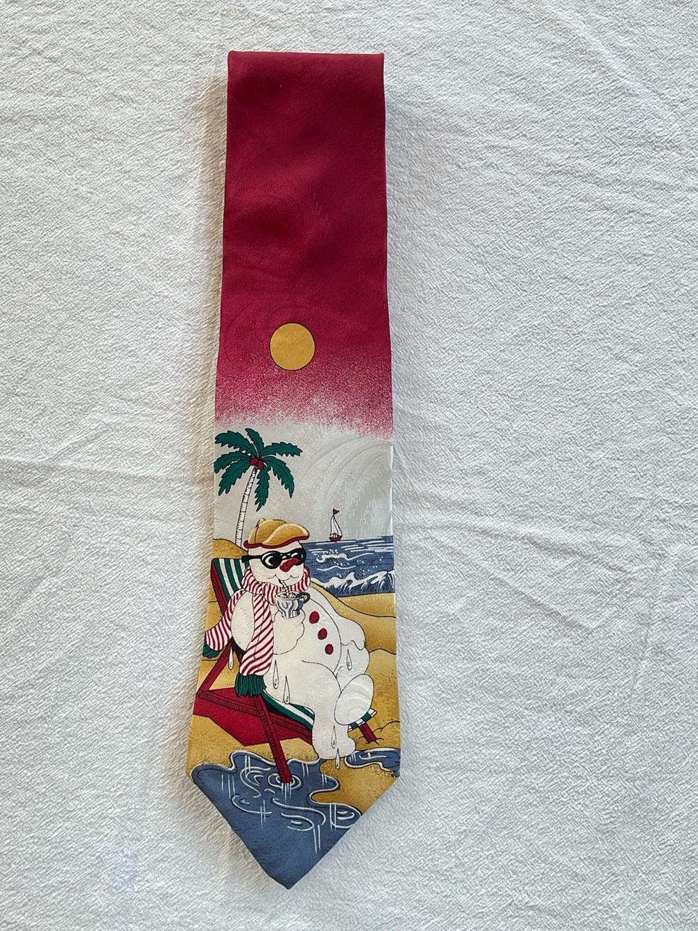 Vintage Neck Tie Surrey Christmas Holiday Snowman Beach 100% Silk Funny Teacher
